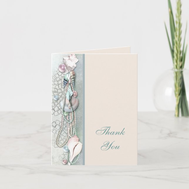 Seashells Pearls Tropical Beach Thank You Card (Front)
