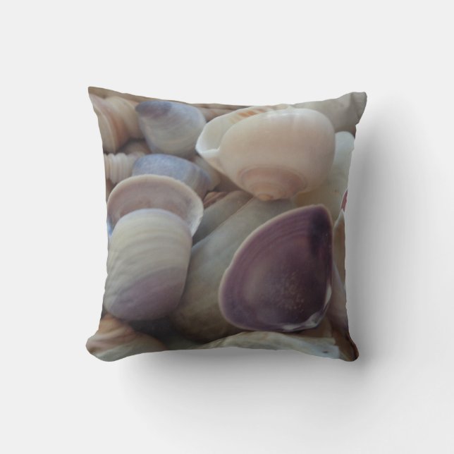 Seashells Pillow, Summer Beach Sea Shell Ocean Cushion (Front)