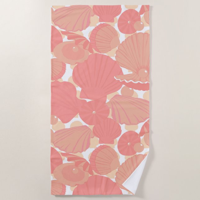 Seashells Pink and White Pattern Beach Towel (Front)