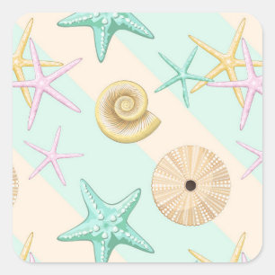 Seashells Retro Pastel Sea Life Square Sticker