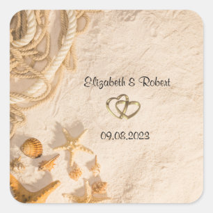 Seashells Rope Sand  Square Sticker