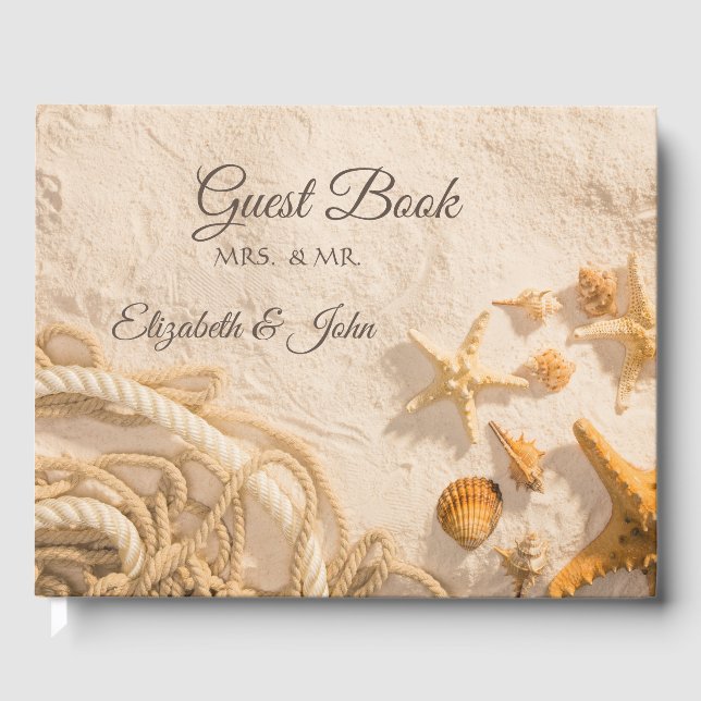 Seashells Rope Sand  Wedding Guest Book (Front)