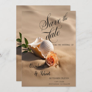 Seashells Rose Sand Save The Date