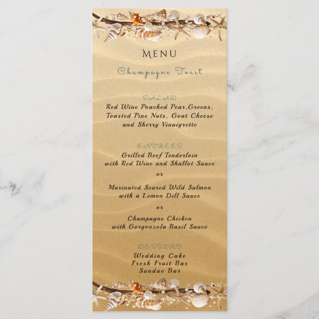 Seashells Sand Starfish Driftwood Tropical Menu (Front)