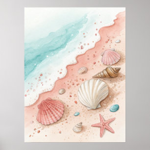 Seashells Sandy Beach Poster