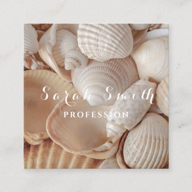 Seashells Sea Beach Beige Nature Square Business Card (Front)