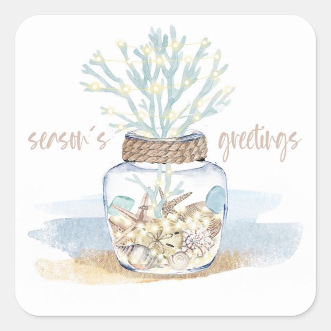 Seashells & Sea Glass | Coastal Christmas Bouquet Square Sticker (Front)