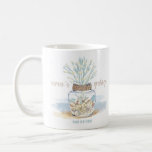 Seashells & Sea Glass Coral Coastal Christmas Coffee Mug<br><div class="desc">Coastal theme Christmas mug features a watercolor abstract beach with a rustic jar decorated with nautical rope,  seashells,  sea glass,  coral and string lights. The lower line of text can be personalised (such as with a name or brief caption or greeting).</div>