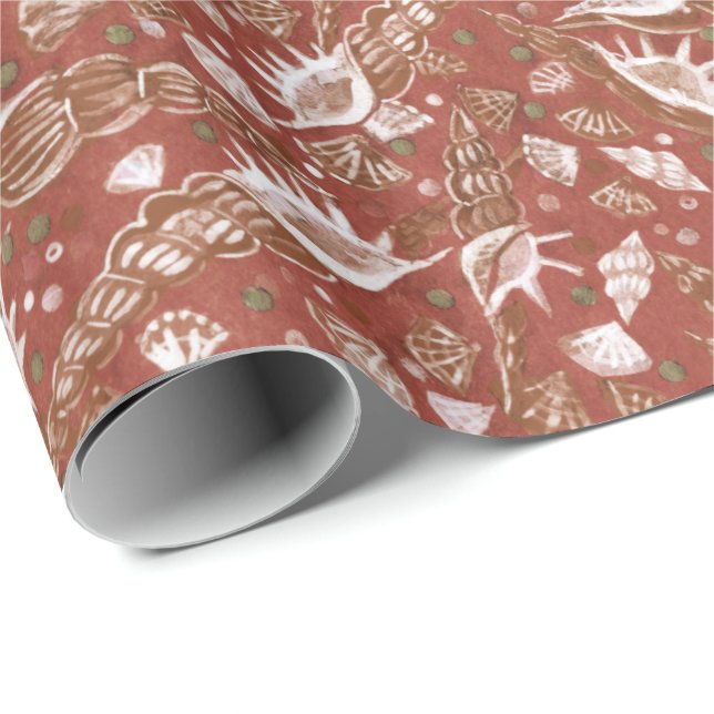 Seashells Sea Shell Mollusk Nautical Pattern Brown Wrapping Paper (Roll Corner)