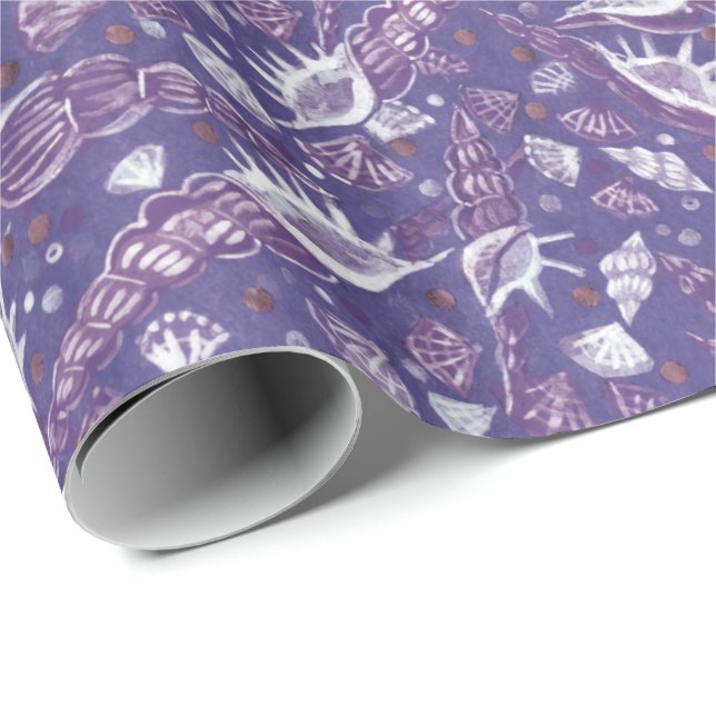 Seashells Sea Shell Nautical Pattern Purple Violet Wrapping Paper (Roll Corner)