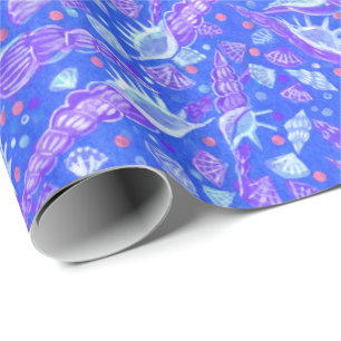 Seashells Sea Shells Nautical Pattern Blue Wrapping Paper