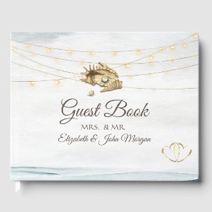 Seashells,Sea,String Lights Script Guest Book