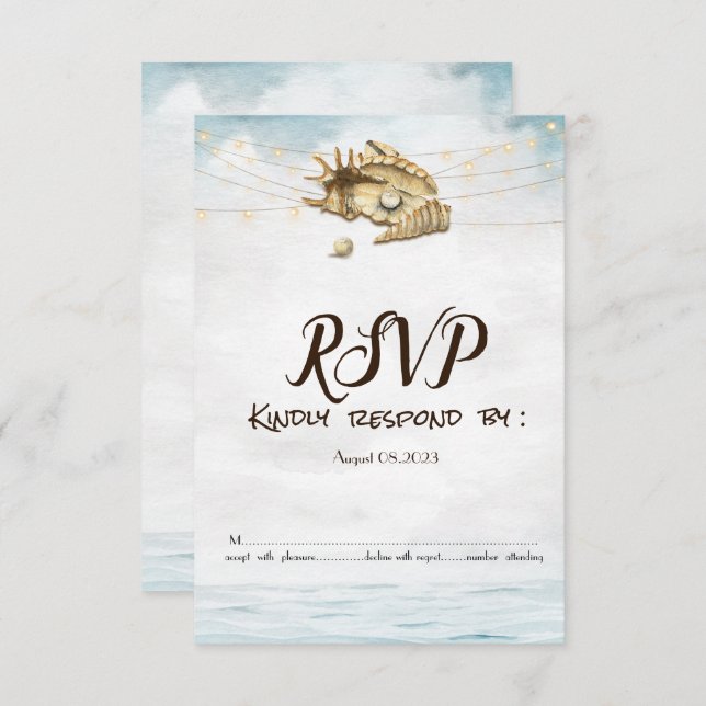 Seashells,Sea,String Lights Script Lights RSVP   Invitation (Front/Back)