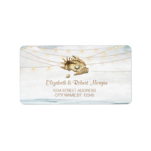 Seashells,Sea,String Lights Script Wedding Label