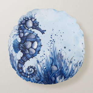 Seashells Seahorse Round Cushion