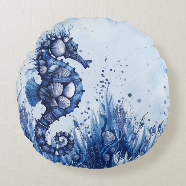 Seashells Seahorse Round Cushion (Front)