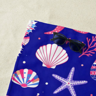 Seashells Seahorses and Seastars Beach Towel