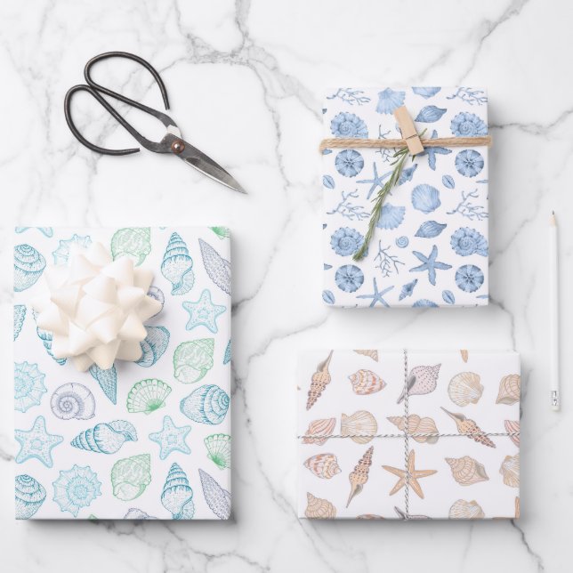 Seashells Seashore Wrapping Paper Sheet (Front)