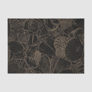 Seashells Sepia Black Vintage Art Ocean Beach Tissue Paper