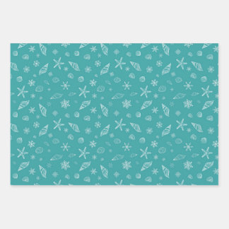 Seashells & Snowflakes with Sea Green Wrapping Paper Sheet