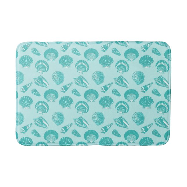 Seashells - soft aqua and white bath mat (Front)