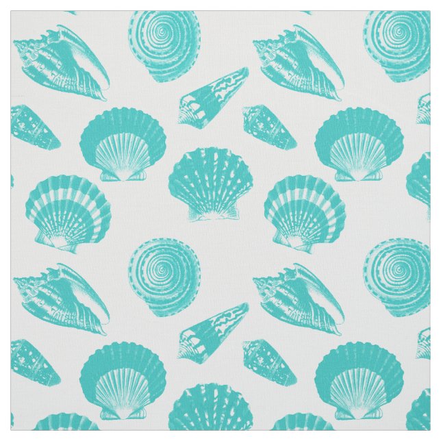 Seashells - soft aqua and white fabric (Swatch)