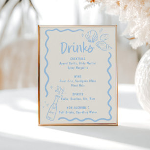 Seashells Squiggle Frame Soft Blue Bar Menu Poster