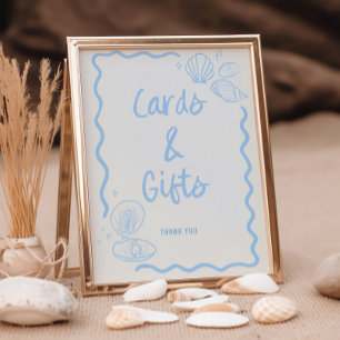Seashells Squiggle Frame Soft Blue Cards & Gifts Poster