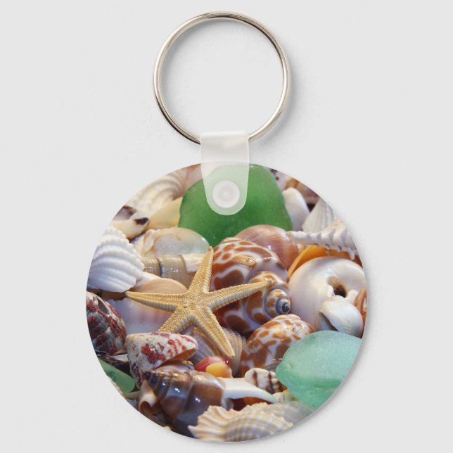 Seashells Starfish & Beach Glass Keychain (Front)