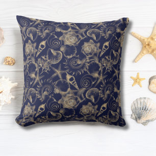 Seashells Starfish Blue Ocean Coastal Beach House  Cushion