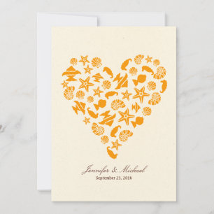 Seashells & Starfish Heart Summer Beach Wedding Invitation