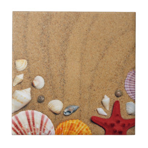 Seashells Starfish Sandy Beach Tile