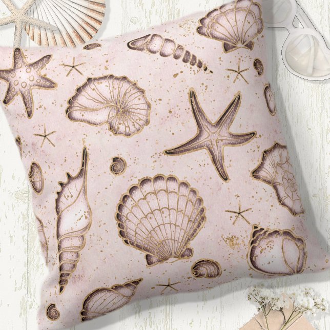 Seashells Starfish Watercolor Blush Pink ID782 Cushion (Creator Uploaded)