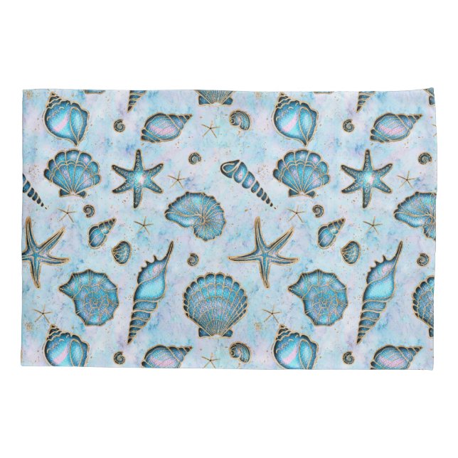 Seashells Starfish Watercolor Opal ID782 Pillowcase (Back)