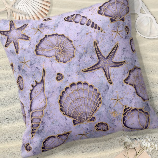 Seashells Starfish Watercolor Violet ID782 Cushion (Creator Uploaded)