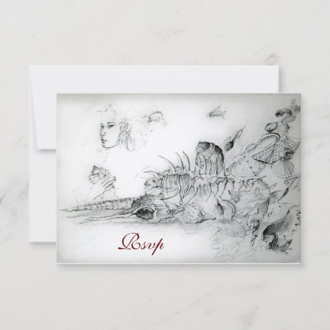 SEASHELLS SWEET SIXTEEN PARTY,Rsvp Monogram Silver RSVP Card (Front)