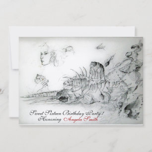 SEASHELLS SWEET SIXTEEN PARTY,Ruby Monogram Invitation