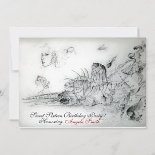 SEASHELLS SWEET SIXTEEN PARTY,Ruby Monogram White Invitation