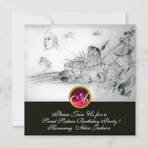 SEASHELLS SWEET SIXTEEN PARTY,Ruby Monogram White Invitation