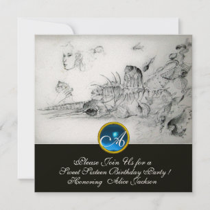 SEASHELLS SWEET SIXTEEN PARTY Sapphire Monogram Invitation