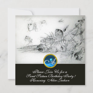 SEASHELLS SWEET SIXTEEN PARTY Sapphire Monogram Invitation