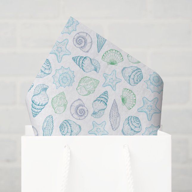 Seashells Tissue Paper, Decoupage Beach Coastal Paper (Gift Bag)