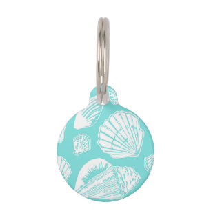 Seashells Turquoise and White Custom Round Pet Tag