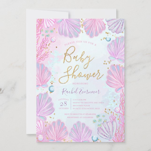 Seashells Under The Sea Baby Shower Invitation (Front)