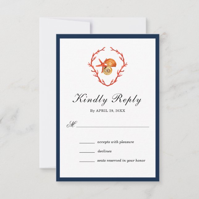 Seashells watercolor wedding RSVP Card (Front)