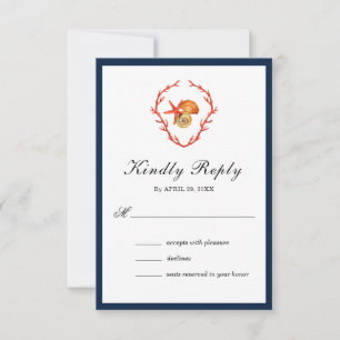 Seashells watercolor wedding RSVP Card