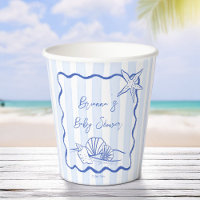 Seashells wavy border blue stripes baby shower