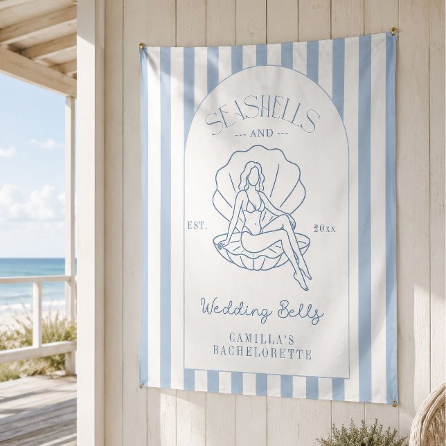 Seashells & Wedding Bells Bachelorette Backdrop Tapestry (Creator Uploaded)