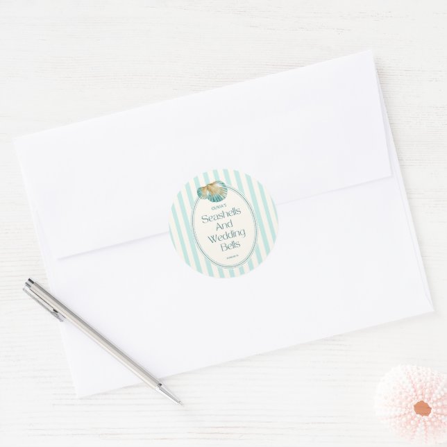 Seashells & wedding bells bachelorette classic round sticker (Envelope)
