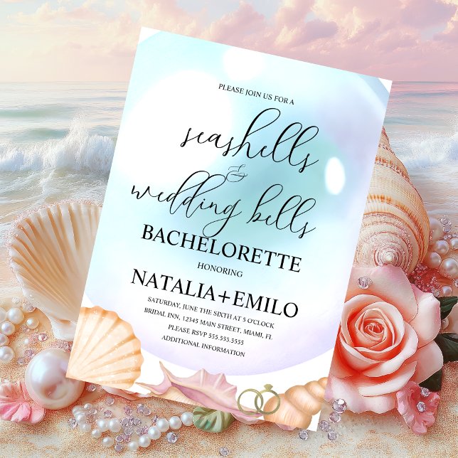 Seashells Wedding Bells Bachelorette Invitations  (Creator Uploaded)